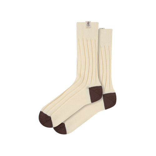 Chaussettes épaisses en laine française Écru & Marron - Atelier Tuffery