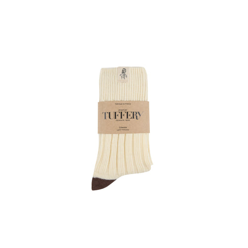 Chaussettes épaisses en laine française Écru & Marron - Atelier Tuffery