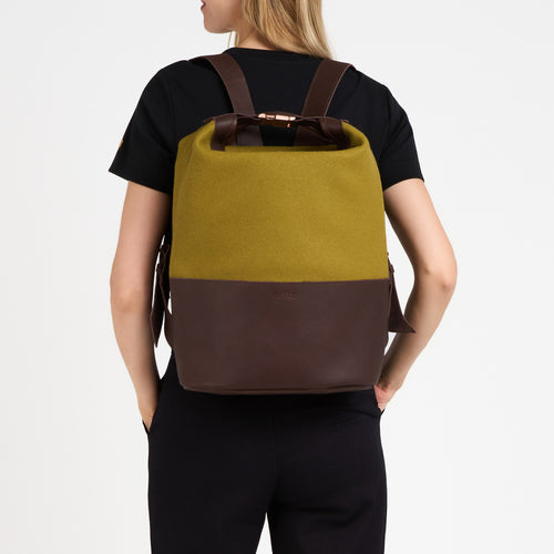 Sac à dos cuir & laine française Olive - Atelier Tuffery