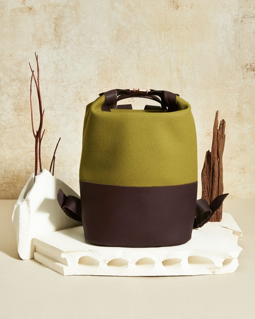 Sac à dos cuir & laine française Olive - Atelier Tuffery